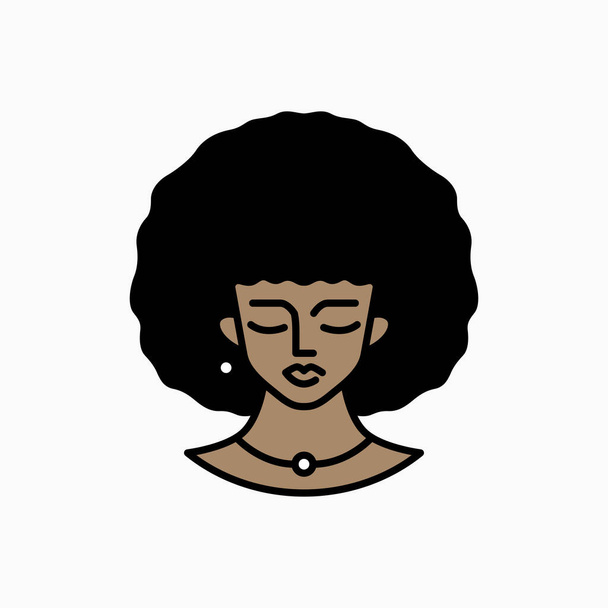 Богиня Кудрявая Черная Женщина Логотип Векторная икона Иллюстрация - Вектор,изображение