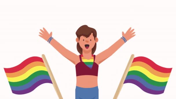 femme avec lgtbiq drapeau animation 4k vidéo animée - Séquence, vidéo