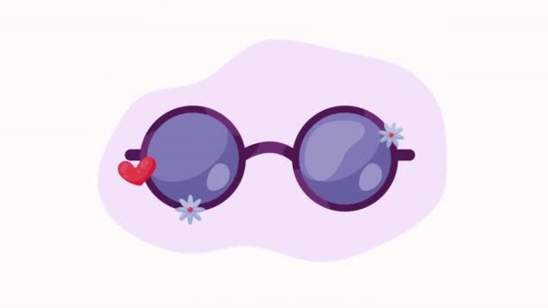hippie sunglasses accessory with hearts aimation 4k video animated - Footage, Video