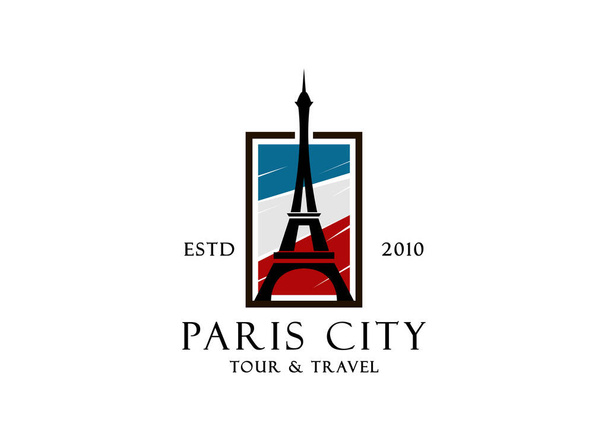 Design de logotipo de atração turística Paris. Paris Torre Eiffel viajar design de vetor marco. Paris lugares famosos logotipo - Vetor, Imagem