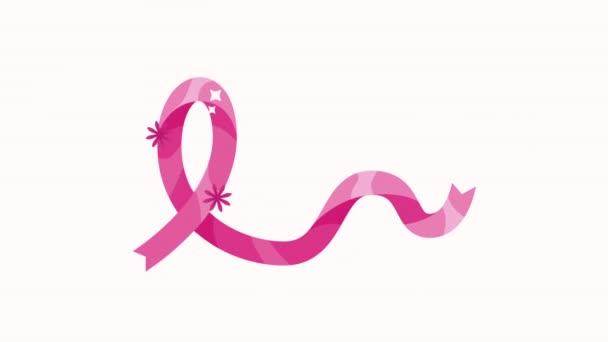 Göğüs kanseri pembe kurdeleli çiçek animasyonu 4k video animasyonu - Video, Çekim