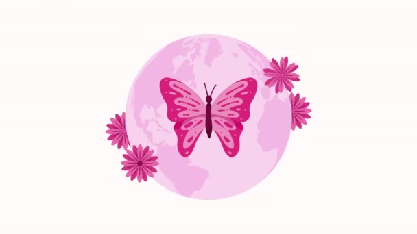 rosa Schmetterling und Blumen Animation 4k Video animiert - Filmmaterial, Video