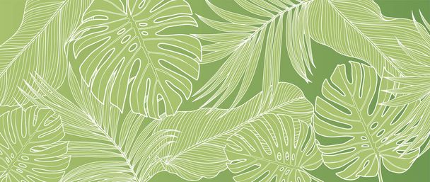 Fresh green summer tropical background with palm leaves, monstera and banana leaves. Background for decor, covers, wallpapers, postcards and presentations - Vektör, Görsel