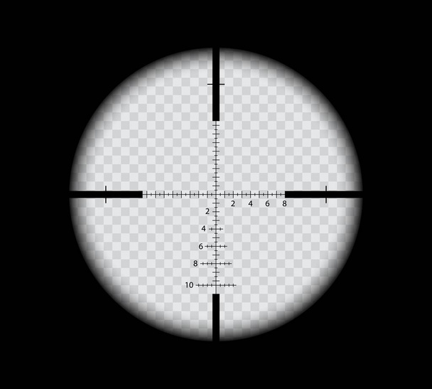 Στρατιωτικό σκοπευτικό σκόπευτρο με οπτική γωνία στόχευσης στο στόχαστρο, διανυσματική στόχευση. σκοπευτικό σκόπευτρο σκοπευτικού πεδίου σκοπευτή ή στόχευση σκόπευσης τυφεκίου με οπτικό τηλεσκόπιο σκόπευσης και σημεία μέτρησης απόστασης - Διάνυσμα, εικόνα