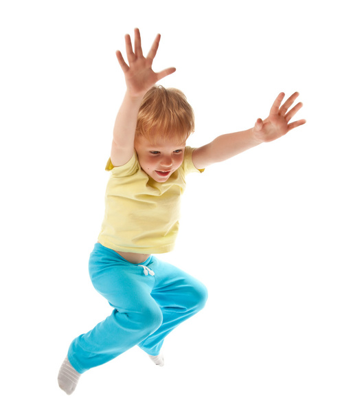 Happy jumping boy isolated on white - Photo, image