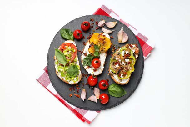 Toasts with tasty grilled vegetables, top view - Photo, Image