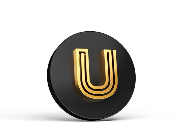 The 3d rendering of royal gold Modern Font, alphabet Letter U on the Black button icon - Zdjęcie, obraz