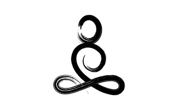 jooga asema musta muste vektori siveltimen aivohalvauksia symboli. Abstrakti rohkea linja jooga ihmisen lineaarinen logo. Meditaatio linja kuvake kuvitus käsin piirretty eristetty valkoisella taustalla - Vektori, kuva
