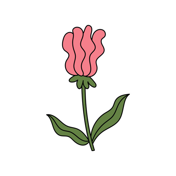 Fleur dessinée à la main avec contour noir. Illustration vectorielle, design plat - Vecteur, image