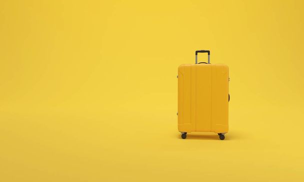 Maleta sobre fondo amarillo. concepto de vacaciones de viaje. renderizado 3d - Foto, Imagen