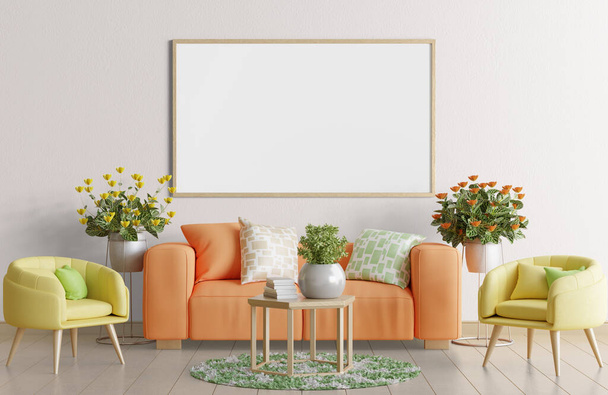 Photo frames or art frames on living room or attached to interior spaces that can be used to present your work, this image is a real 3D software rendering so it is very good for displaying your work - Foto, afbeelding
