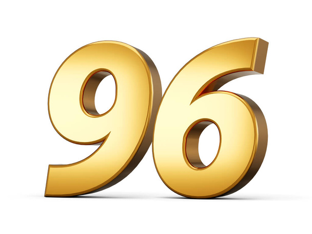 3D光沢のあるゴールド番号96,白の背景に隔離された96個の3Dゴールド番号, 3Dイラスト - 写真・画像