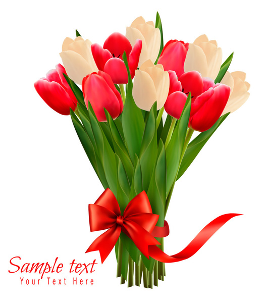 Holiday background with bouquet of colorful flowers with bow and - Vector, Image