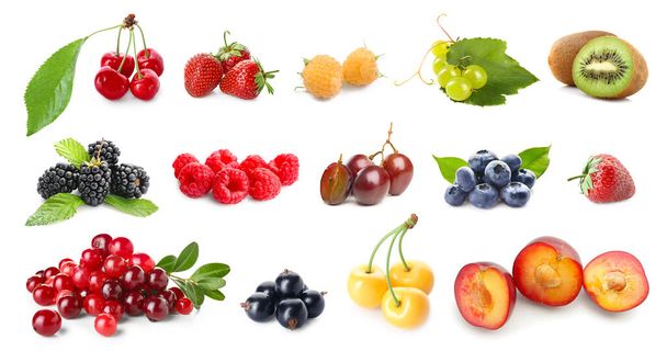 Set of many different berries on white background - Фото, зображення