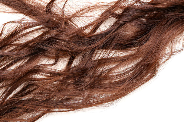 Tangled brown hair on white background - Φωτογραφία, εικόνα