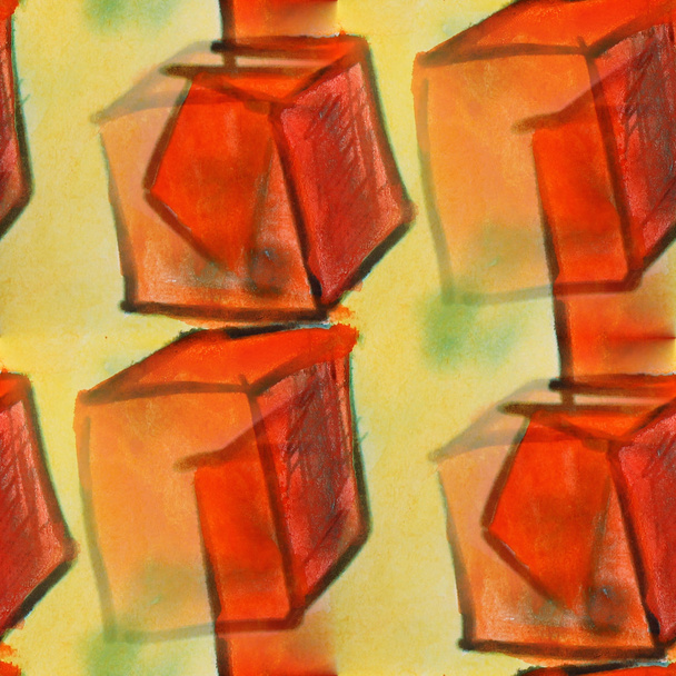 blots orange squares watercolor painting seamless background - Photo, Image