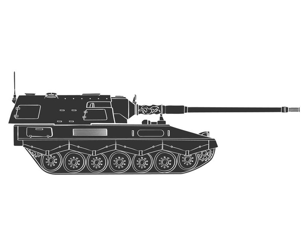 Veicolo corazzato militare scarabocchio nero. Un obice semovente. Tedesco 155 mm Panzerhaubitze 2000. Illustrazione vettoriale isolata su sfondo bianco. - Vettoriali, immagini