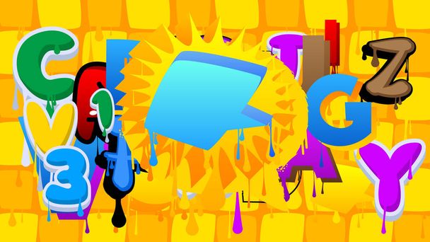 Голубой пузырь речи Граффити с цветным фоном. Фон в стиле городской живописи. Символ дискуссии в современном грязном уличном искусстве. - Вектор,изображение