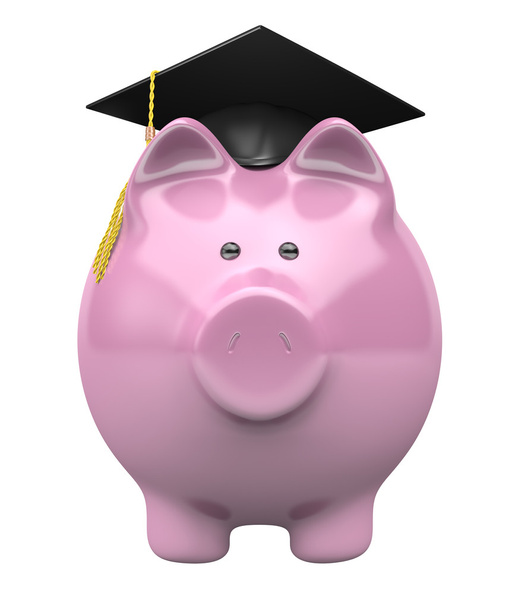 Hucha con gorra de graduación, fondo de ahorro para la educación universitaria
 - Foto, Imagen