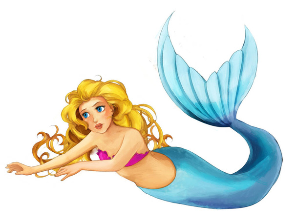 Cartoon mermaid swimming isolated illustration for children - Foto, afbeelding