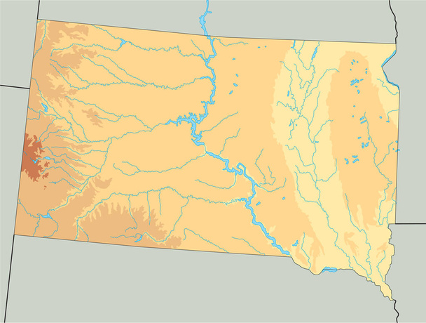 Mappa fisica dettagliata del Dakota del Sud. - Vettoriali, immagini