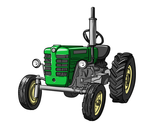 ursus C 4011. An old model traktor drawn by hand. The front view of th traktor ursus painted in a green color - Vector, Image
