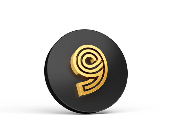 A 3d Illustration of Elite 3D Digit Letter nine on Black 3d button icon isolated on white background - Zdjęcie, obraz