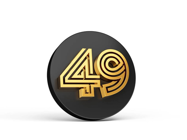 A Royal Gold Modern Font, 49 Forty nine on Black 3d button icon, 3d Illustration - Zdjęcie, obraz