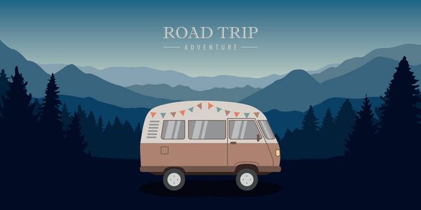 road trip adventure in the wilderness with camper van vector illustration EPS10 - Vector, Image