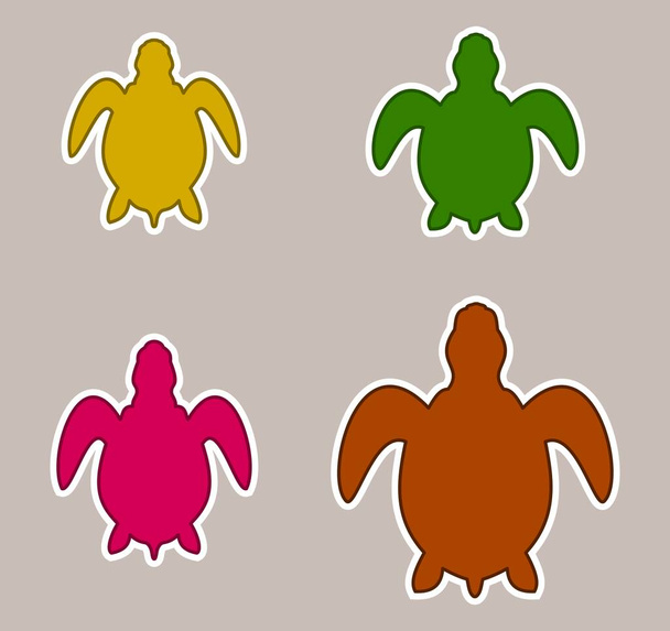 Série de ícone com contorno branco de tartaruga marinha multicolor - Vetor, Imagem