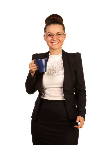 Portrait of pretty woman with blue teapot - Photo, Image