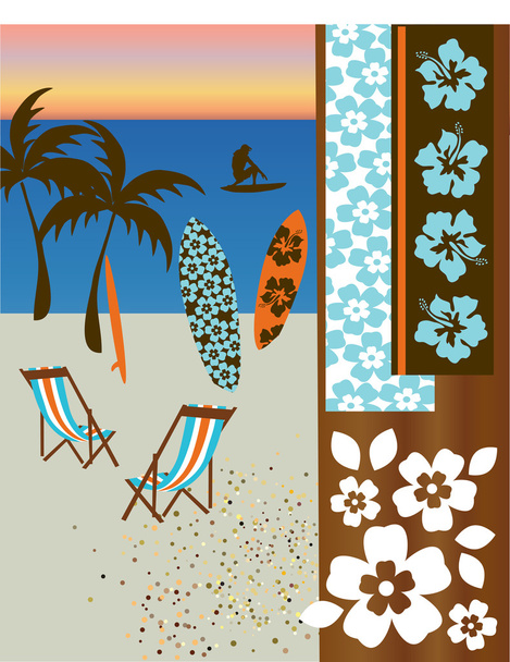Sörf tahtası plaj sahnesi - Vektör, Görsel