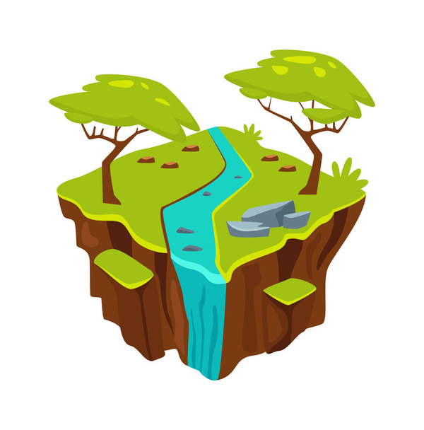 Floating Island With River Vector Illustration - Vector, Image