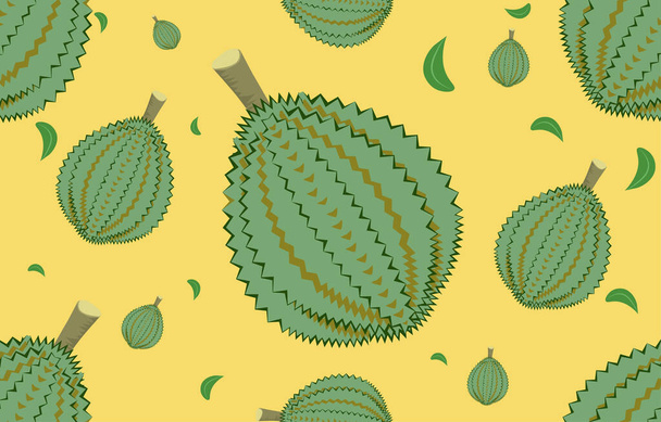 Durian seamless pattern. Round tropical fruit. Thorny fruit. Gift wrapping paper vector illustration. - Vector, Image