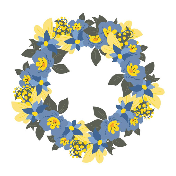 Wreath frame flowers in yellow and blue. Vector illustration of an isolation. - Διάνυσμα, εικόνα