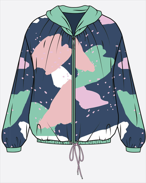 pleated colorful pattern hoodie for teen and kid girls in editable vector file - Vektor, obrázek