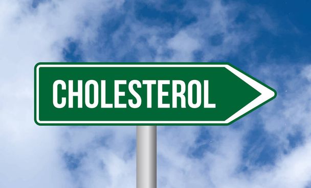 Señal de carretera de colesterol sobre fondo azul del cielo - Foto, Imagen