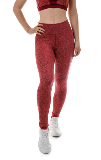 Sporty young woman in leggings on white background - Φωτογραφία, εικόνα
