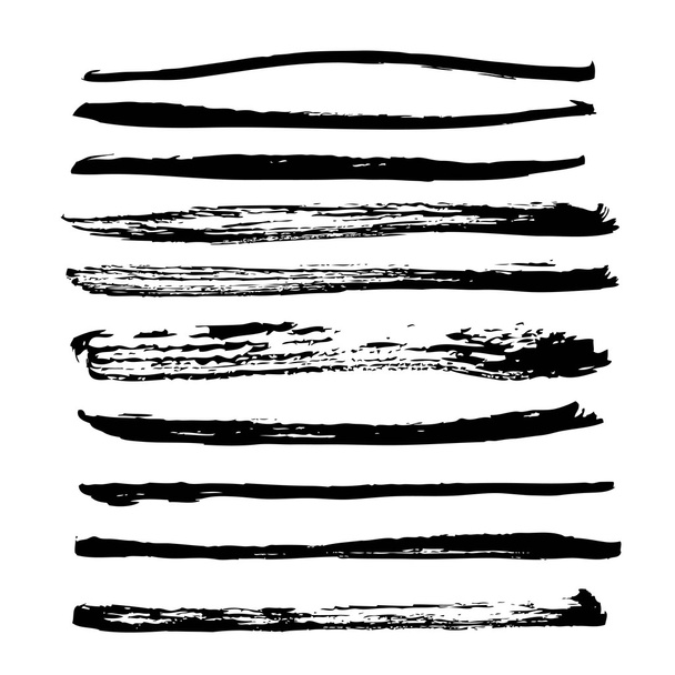 Grote set van lange lijnen textuur in zwarte inkt op wit papier 1 - Vector, afbeelding