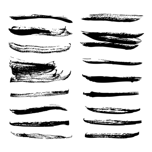 Big set of strokes texture in black ink on white paper - Vector, Image