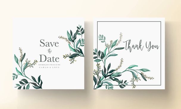 carte d'invitation avec feuilles et fleurs aquarelle - Vecteur, image