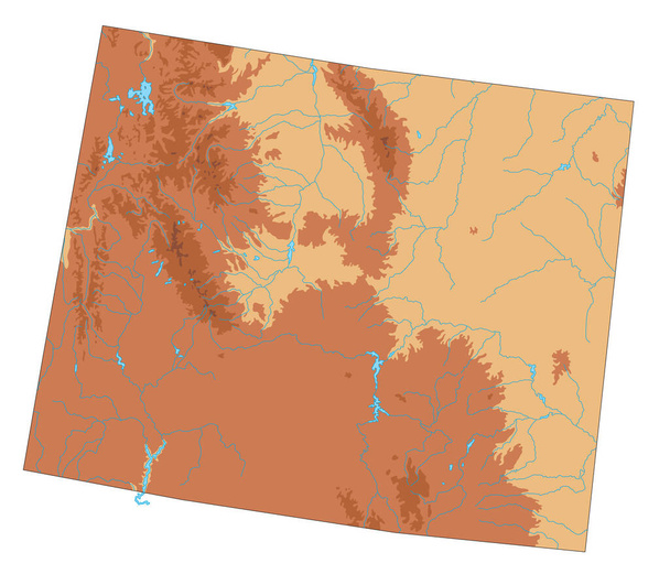 Mappa fisica altamente dettagliata del Wyoming. - Vettoriali, immagini