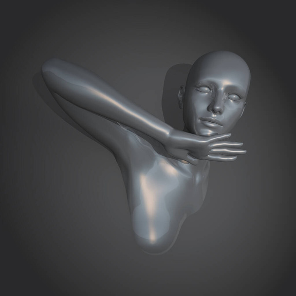 3D render of an artistic image of a metallic silver female form - Фото, изображение