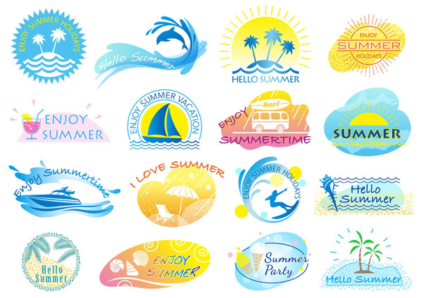 Conjunto de iconos de símbolo de verano vectorial colorido aislado sobre un fondo blanco. - Vector, Imagen