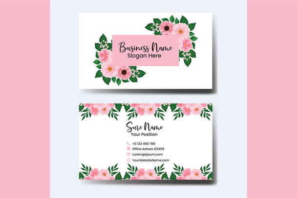 Πρότυπο επαγγελματική κάρτα ροζ λουλούδι .Διπλής όψης μπλε χρώματα. Επίπεδη Διάνυσμα Εικονογράφηση. Σχεδιασμός γραφικής ύλης - Διάνυσμα, εικόνα