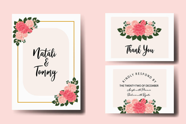 Esküvői meghívó keret készlet, virágos akvarell Digitális kézzel rajzolt Dahlia Virág design Meghívó kártya Template - Vektor, kép