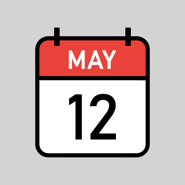12 mai, page de calendrier en couleur rouge et blanc avec contour noir, date du calendrier illustration vectorielle simple - Vecteur, image