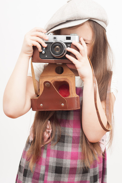 photographer girl on a white background - Foto, imagen