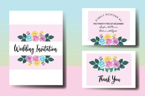 Floral Watercolor Πρόσκληση Γάμος Πρόσκληση μπορεί να χρησιμοποιήσει για τη συμμετοχή κόμμα Πρόσκληση - Διάνυσμα, εικόνα