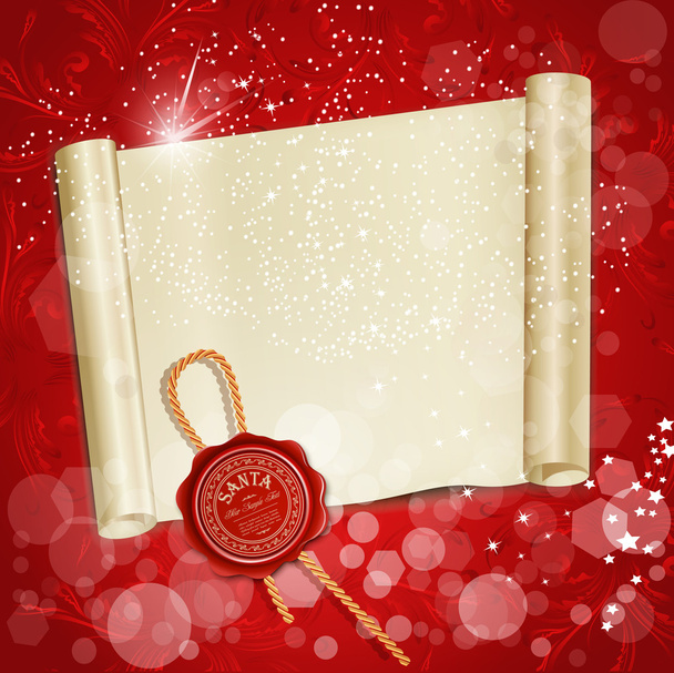 New Year's scroll with the wax seal of Santa on a holiday background - Вектор, зображення